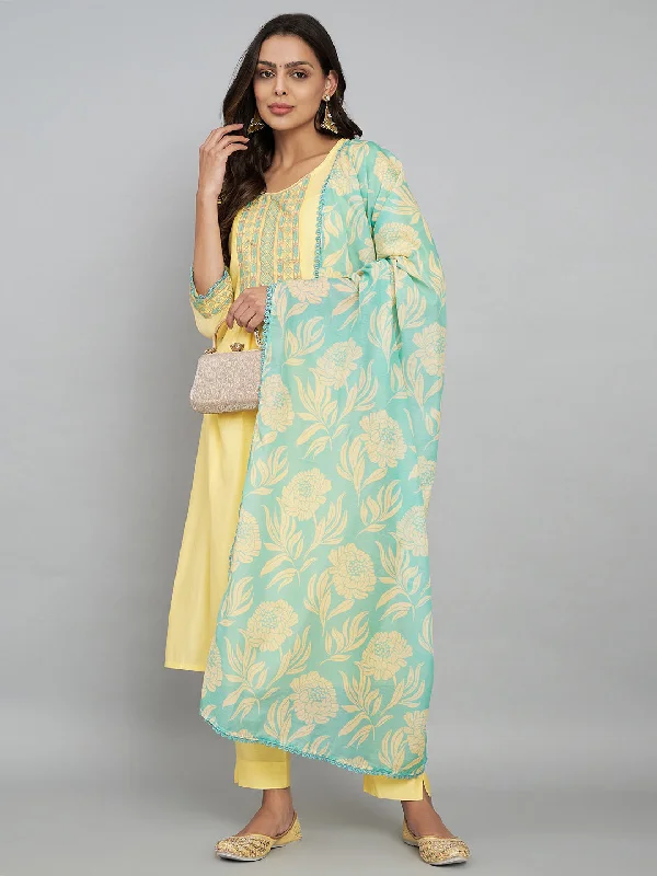 Yellow Designer Readymade Pant Suit With Printed Embroidery Work Formal Wide-Leg Pants