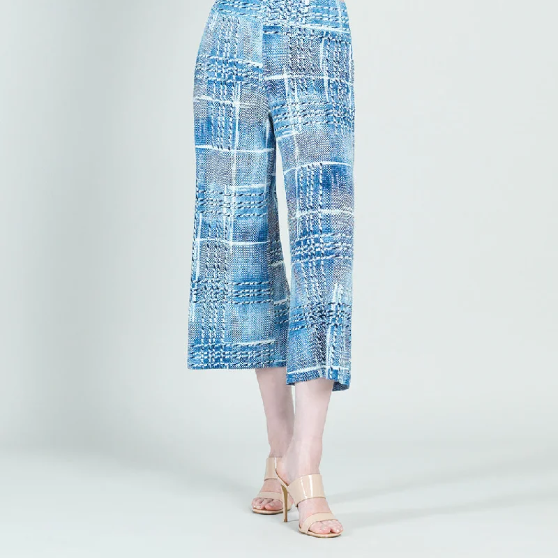 Textured Modern Gaucho Pant - Denim Plaid - Final Sale! Casual Plaid Pants