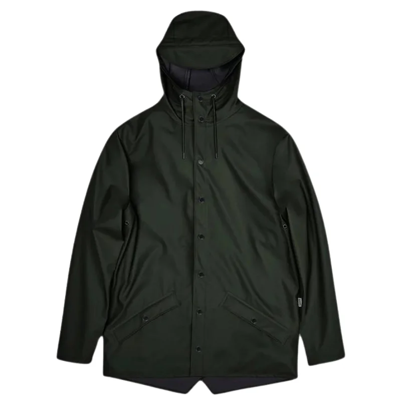 Rains - Jacket - Green Notch Collar Jacket Peter Pan Collar Jacket Cowl Neck Jacket