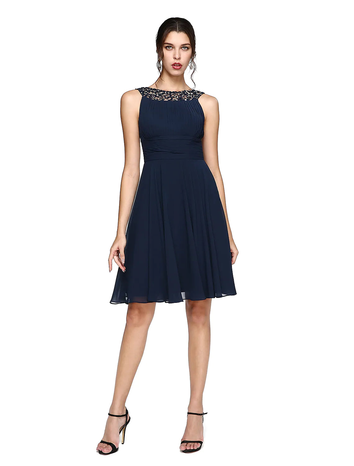 A-Line Cocktail Dresses Party Dress Wedding Knee Length Sleeveless Chiffon with Ruched Sequin Lace Insert Tunics Business professional