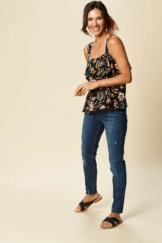 Eb & Ive - Zena Tank - Black Botanical glitter tank top