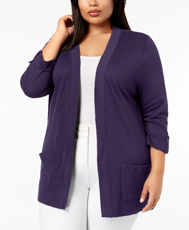 Karen Scott Plus Size Cotton 3/4 Sleeve Cardigan Fleece Fabric Down Fabric Feather Fabric Karen Scott Plus Size Cotton 3/4 Sleeve Cardigan Fleece Fabric Down Fabric Feather Fabric