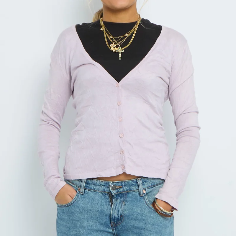 Low V-Neck Fine Knit Cardigan - UK 8 Modern Contemporary chic