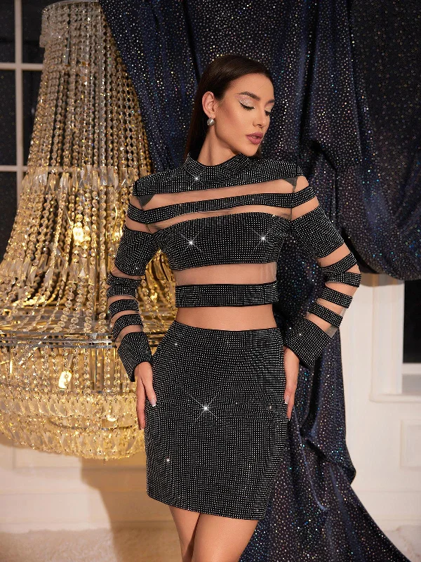 Araceli Rhinestone Skirt In Black denim skirt classic