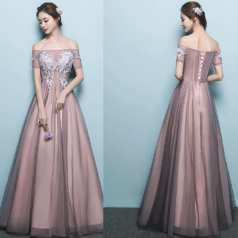 Long Prom Dresses, Tulle Prom Dresses, Off-Shoulder Party Dresses, Applique Evening Dresses, A-Line Prom Dress, Beading Prom Dress, Gorgeous Prom Dress, LB0613 Tunics Seasonal trendy