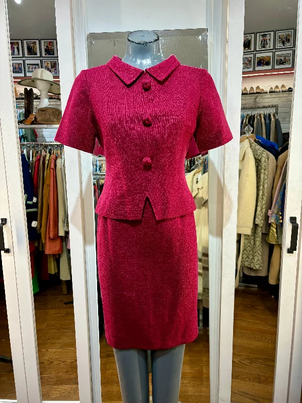 60’s Cranberry 2 Piece Short Sleeve Skirt Set wool skirt sturdy