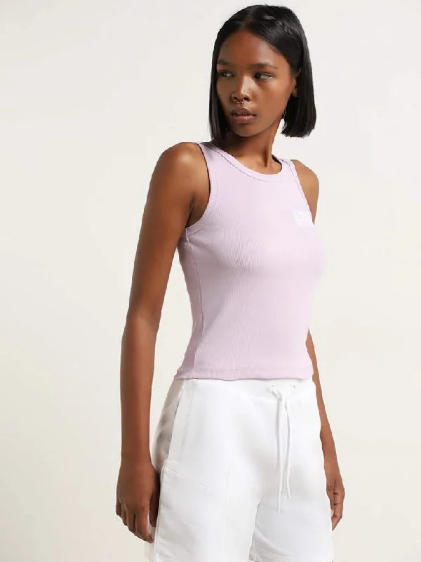Studiofit Lilac Text Print Cotton Blend Tank Top black tank top
