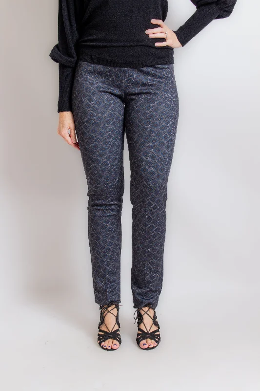 Tetris Print Straight Leg Pant Stylish Paperbag Waist Pants