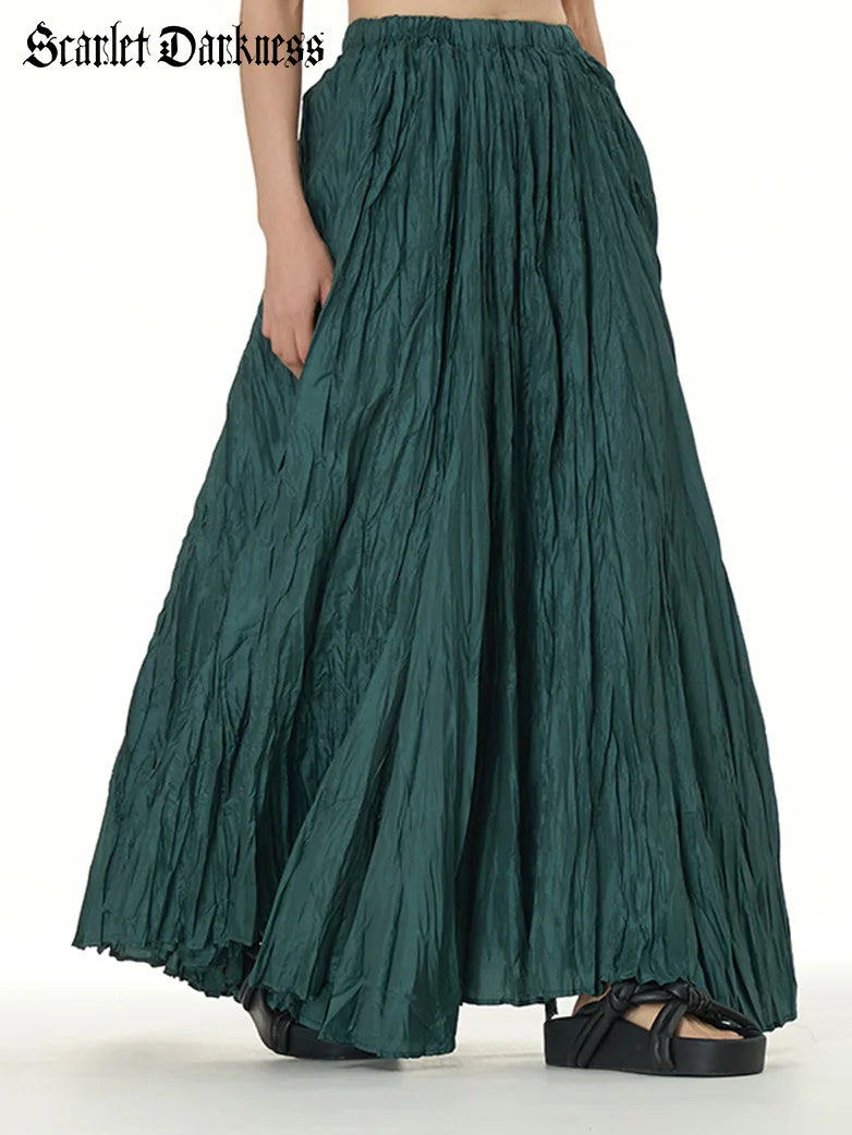 Women Renaissance Skirts Pleated Textured Oversize Skirt silk skirt elegant
