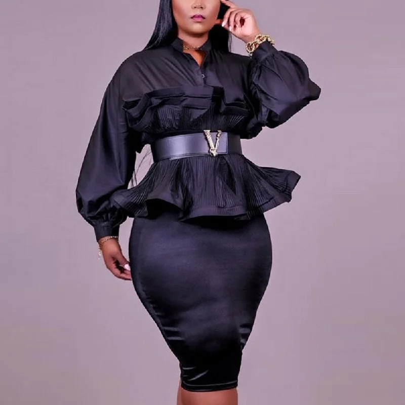 Long Sleeve Ruffle Top & Skirt silk skirt smooth