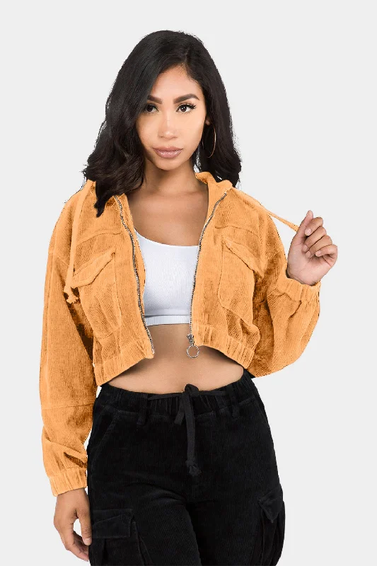 Corduroy Cropped Hoodie Jacket Cotton Jacket Linen Jacket Terry Jacket
