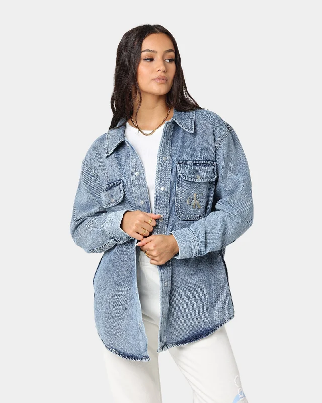 Calvin Klein Women's Shirt Jacket Denim Light Knit Fabric Woven Fabric Fleece Fabric