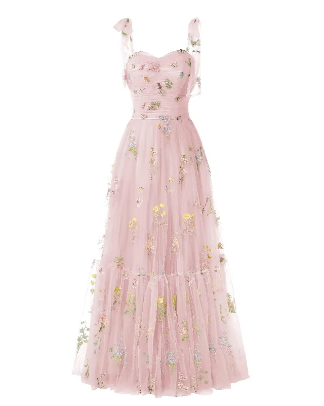 Elegant Embroidery Pink Prom Dresses Sweetheart Spaghetti Straps A Line Party Dress Long Simple Formal Dress Turtleneck Neckline Stylish