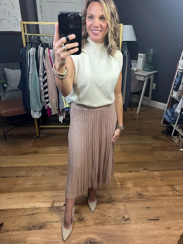 Perfectly You Pleated Midi Skirt - Blush corduroy skirt textured
