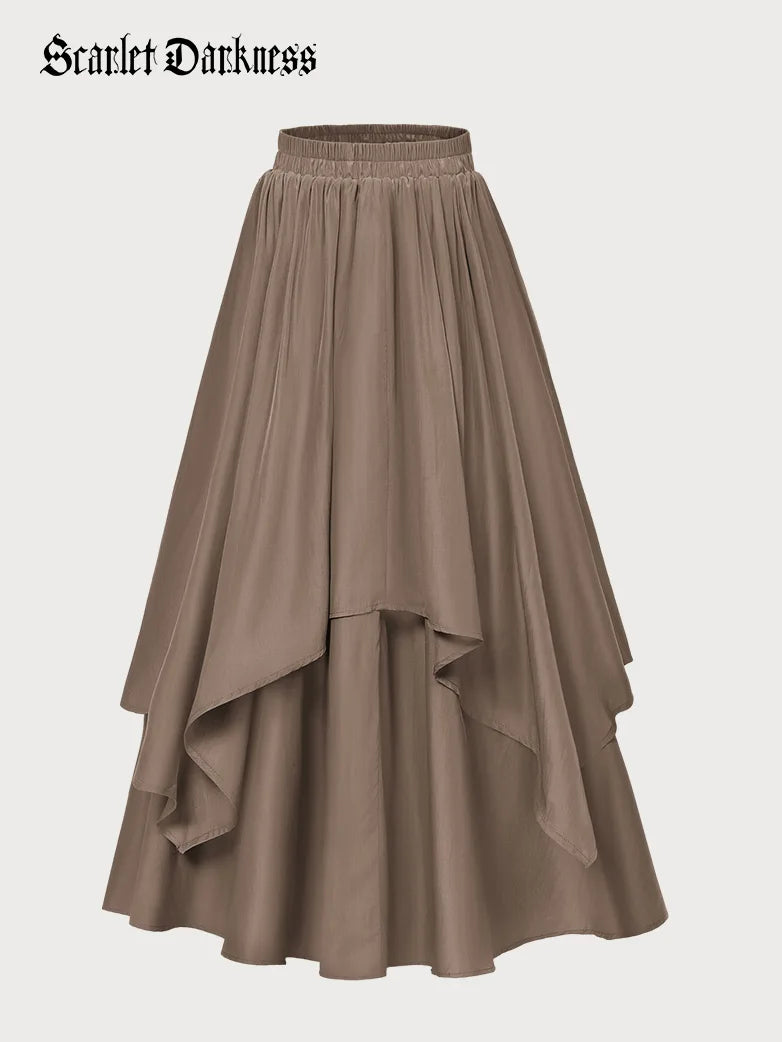 Women Renaissance Dual-Layer Swing Maxi Skirt wool skirt sturdy