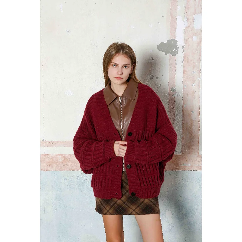 See You Soon Ribbed Cardigan Mesh Blend Leather Blend Suede Blend