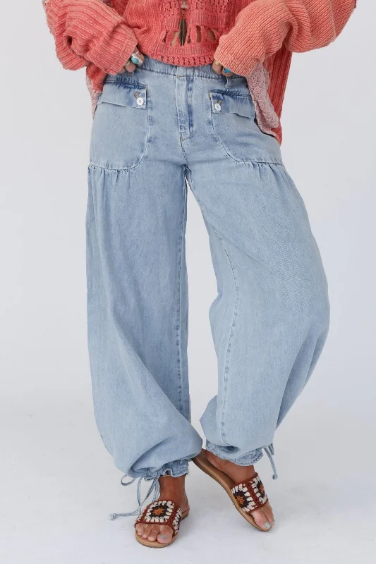 Lets Jet Set Wide Leg Pants - Light Denim Casual Lounge Pants