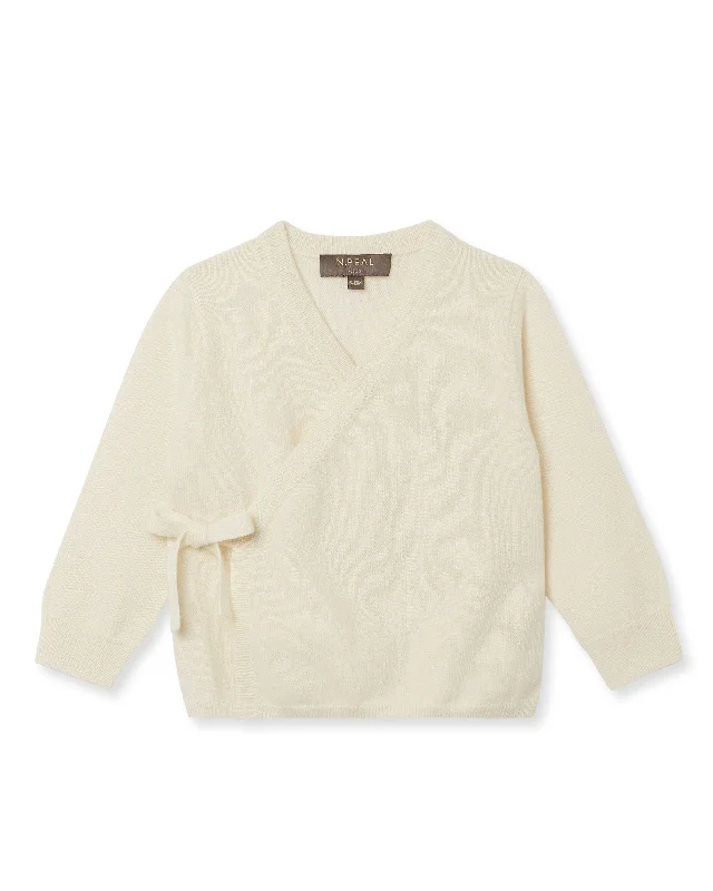 Wrap Cashmere Cardigan New Ivory White Handmade Hand-knitted Hand-woven