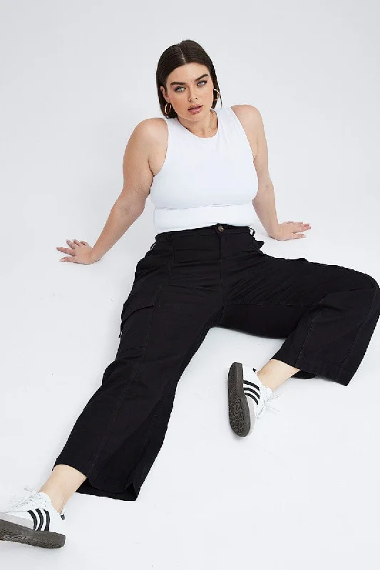 Black Cargo Pants High Rise Cozy Maternity Pants
