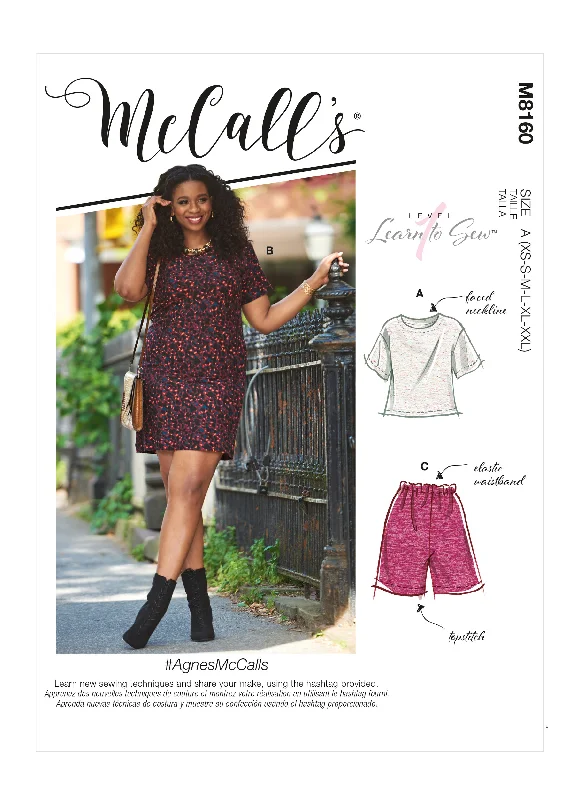 McCall's Pattern M8160 Misses' & Miss Petite Short Sleeve Top, Dress, Pull-On Shorts & Pants Fashionable Sporty Pants