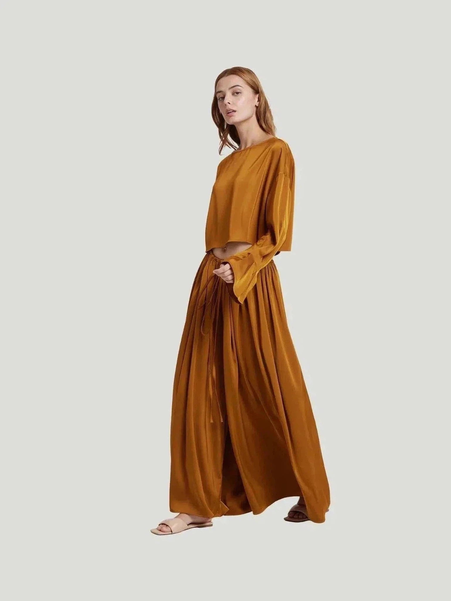 DEPT.ANONYM Silky Wide Leg Pants Stylish Casual Pants