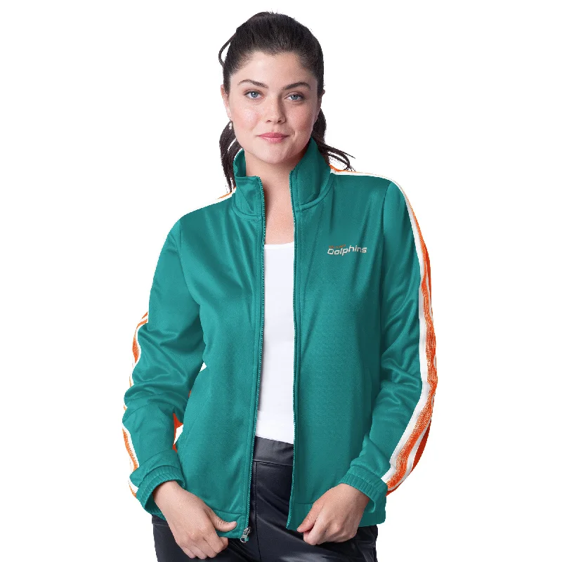 Miami Dolphins Women's G-III Full-Zip Sequence Cheer Jacket - Aqua/Orange Fleece Jacket Down Jacket Parka Miami Dolphins Women's G-III Full-Zip Sequence Cheer Jacket - Aqua/Orange Fleece Jacket Down Jacket Parka