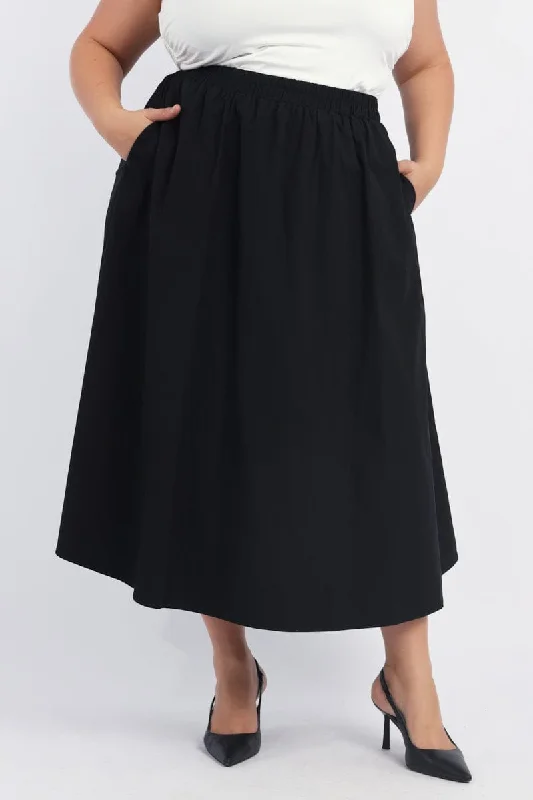 Black Full Midi Skirt with Pockets floral skirt print