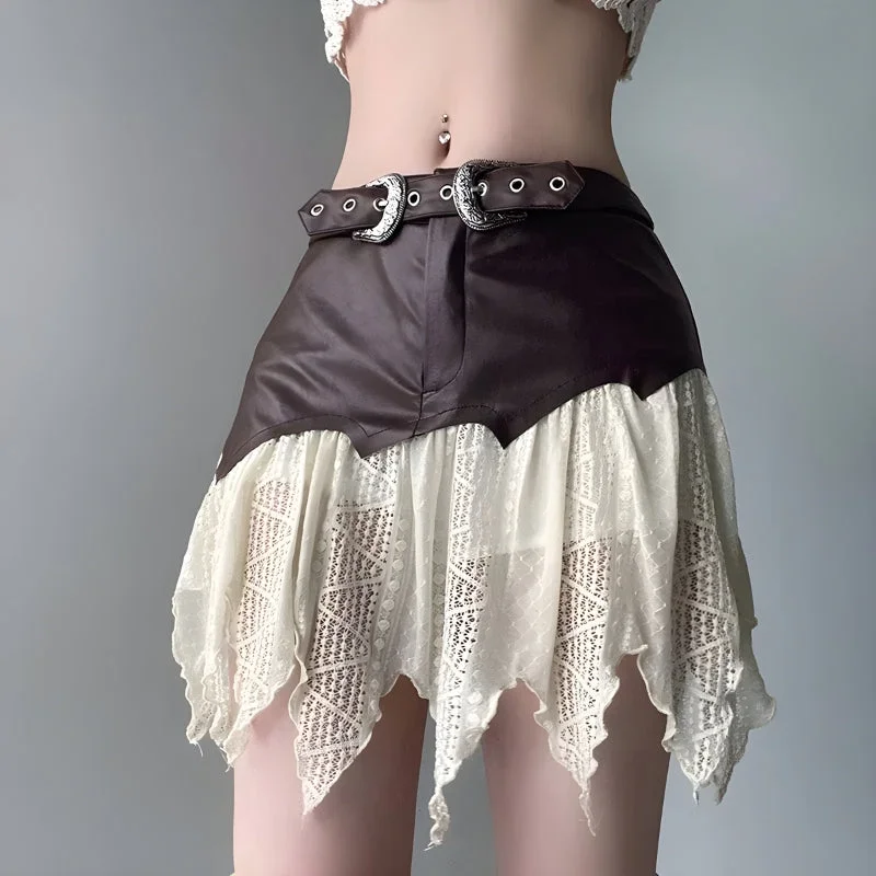 Fairy Grunge Patchwork Lace Mini Skirt breathable skirt fabric