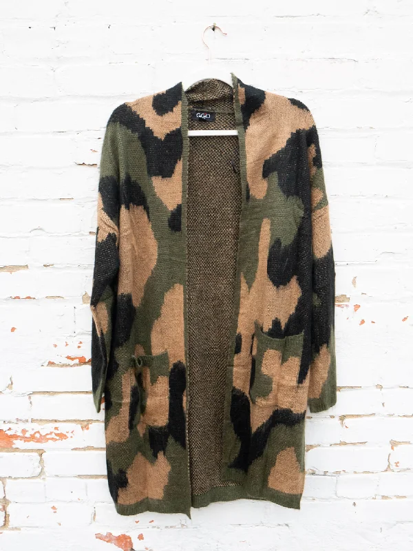Camo Green Cardigan Layered Multi-layer Single Layer