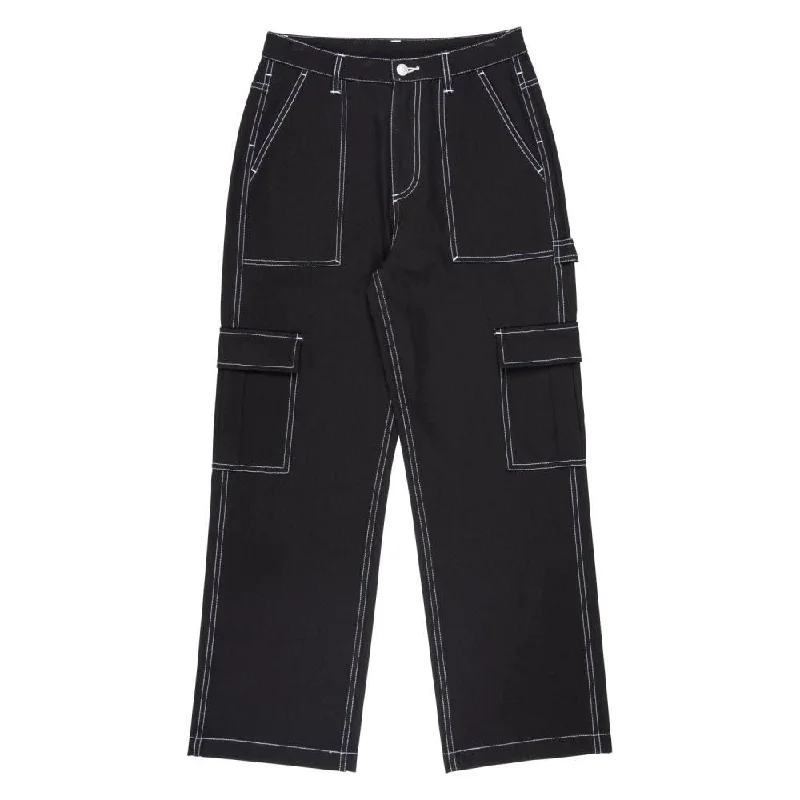 Santa Cruz Womens Pant Workers Cargo Pant - Black / White Stitch Comfy Athletic Pants