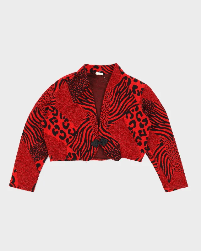 1990s Red Patterned Bolero Cardigan - S Machine Wash Dry Clean Hand Wash