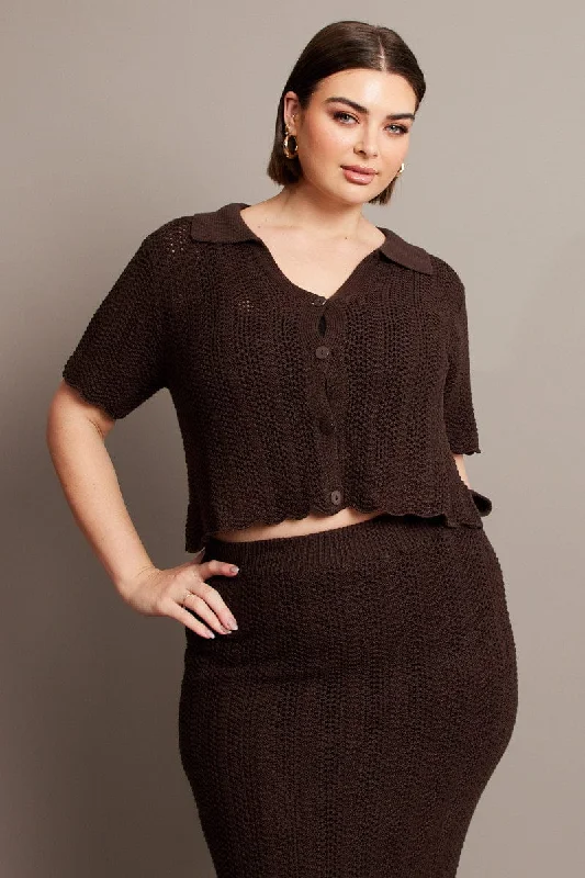 Brown Crochet Knit Cardigan Fleece Fabric Down Fabric Feather Fabric
