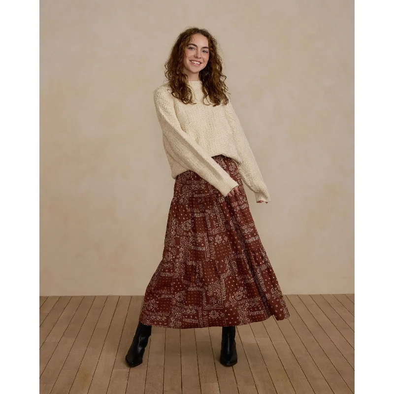 Rylee and Cru Brick Bandana Tiered Midi Women Skirt lace skirt romantic