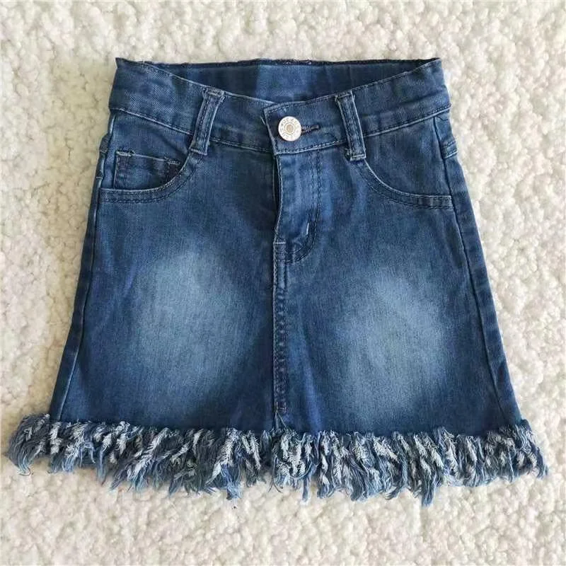 Blue Denim Tassels Baby Girls Casual Skirt wool skirt breathable