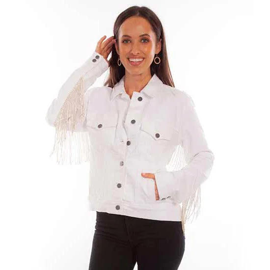 Rhinestone Fringe Jacket Front Pockets Side Pockets Patch Pockets