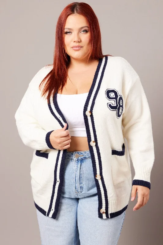 White Knit Cardigan Longline Machine Wash Dry Clean Hand Wash