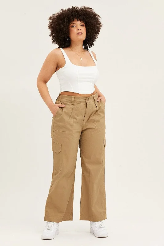 Green Mid Rise Wide Leg Cargo Pants Relaxed Lounge Trousers