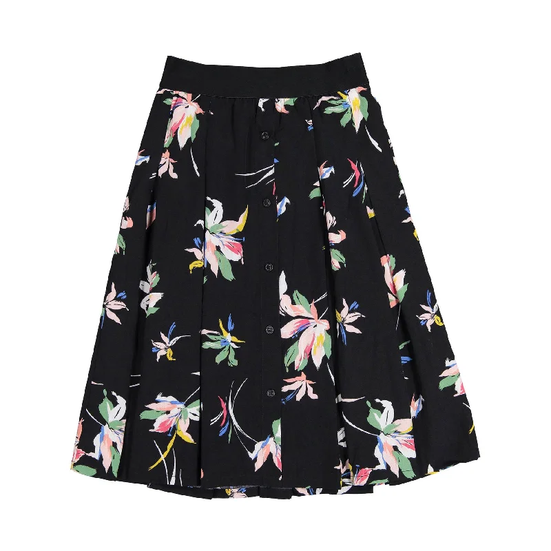 Ava and Lu Black Multi Floral Button Down Skirt breathable skirt fabric