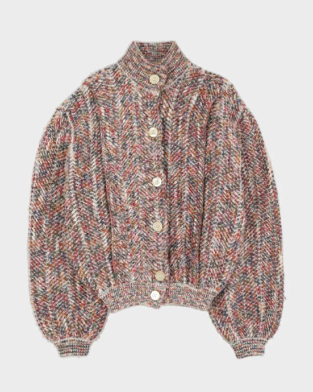 1990s Pink Melange Knitted Cardigan - L Satin Blend Silk Blend Wool Blend