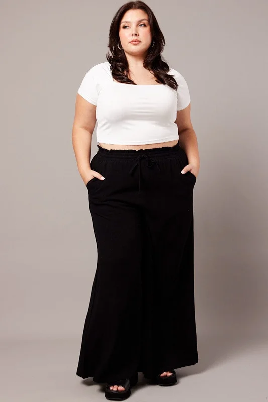 Black Wide Leg Pants High Rise Comfortable Maternity Pants