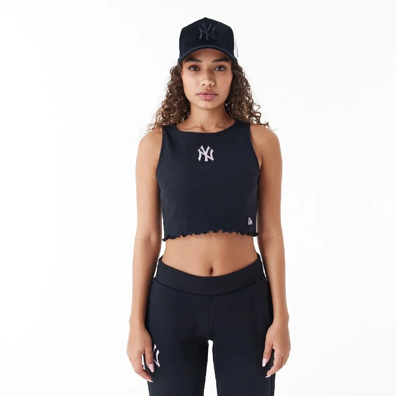 New York Yankees MLB Lifestyle Black Womens Crop Tank Top lime green tank