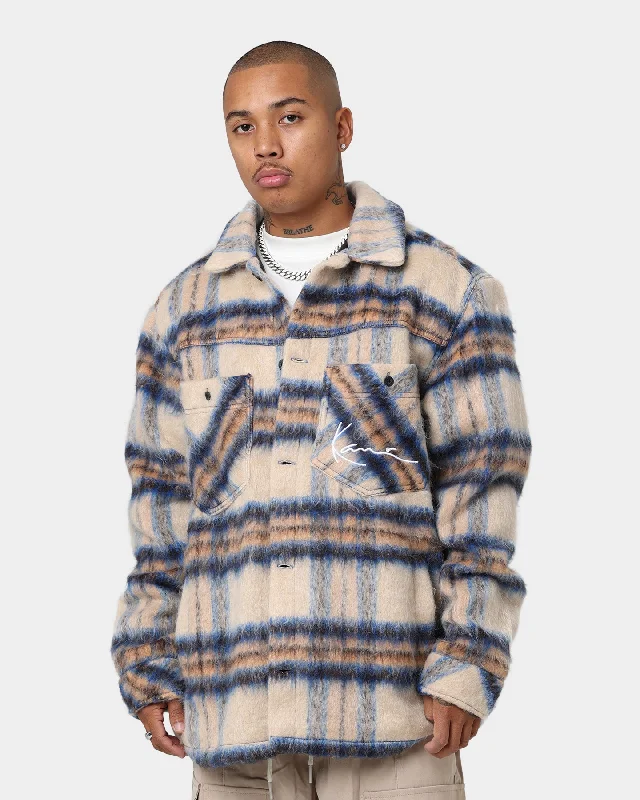 Karl Kani Chest Signature Check Wool Blend Jacket Sand Fleece Fabric Down Fabric Feather Fabric