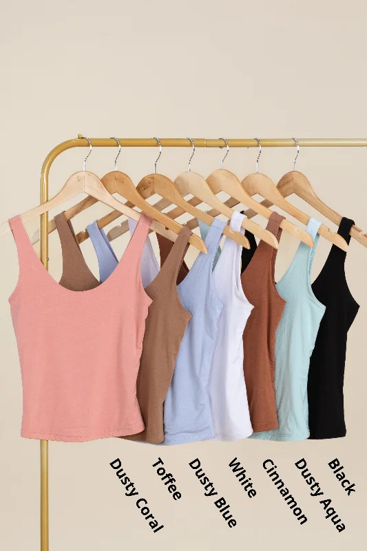 Basic Double Layer Scoop Neck Tank Top bronze tank top