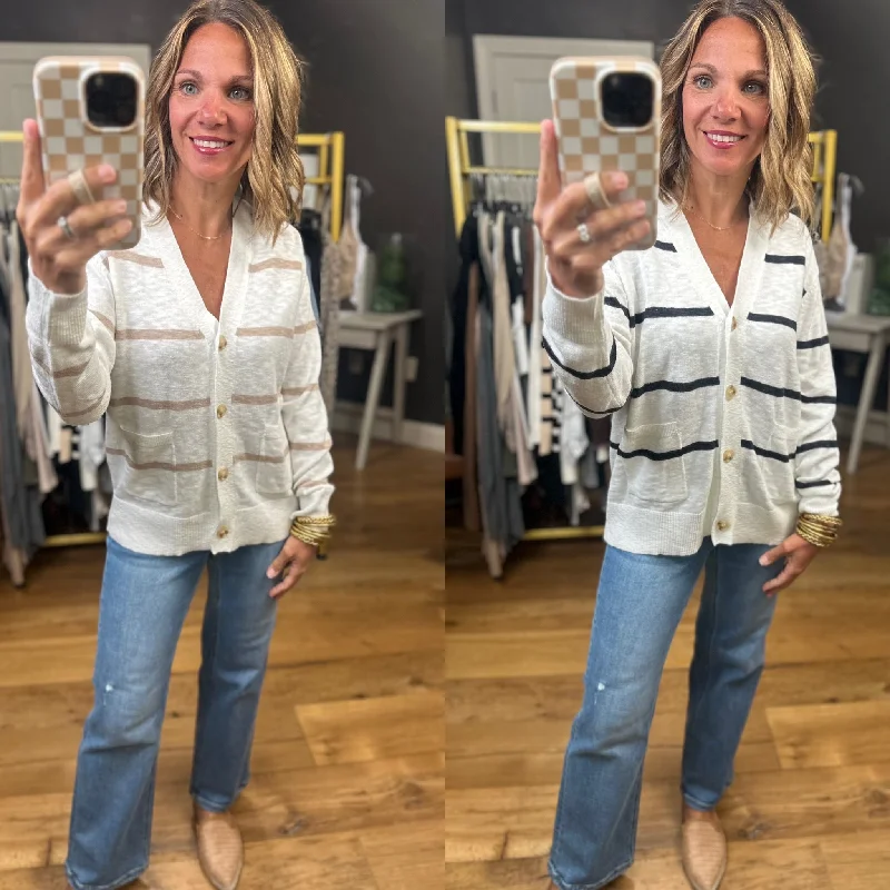 Chasing Dreams Striped Knit Cardigan - Multiple Options Hooded Cardigan Collared Cardigan Shawl Collar