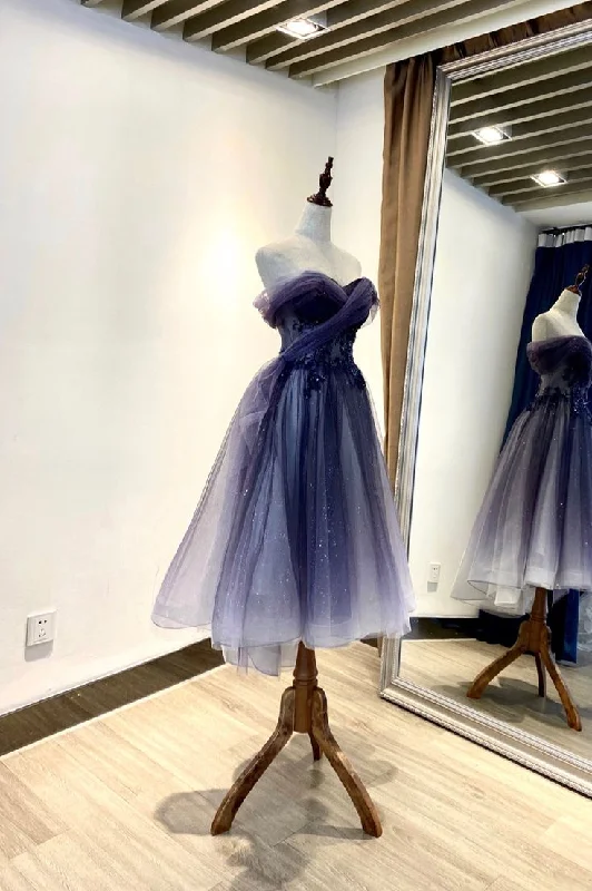 Tulle Lace Short Prom Dress, Off the Shoulder Evening Party Dress Off-the-shoulder Chic Trendy