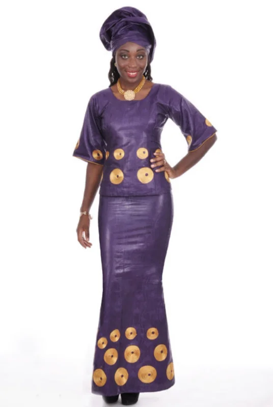 Regal Purple African Brocade Top and Skirt with Gold Embroidery-DP317 chiffon skirt floaty