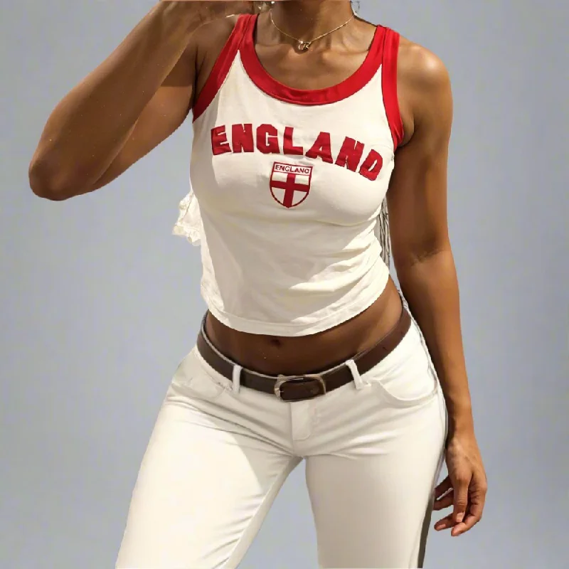 Y2K Sleeveless Lettering Tank Top - Vintage England Streetwear Top peekaboo tank top