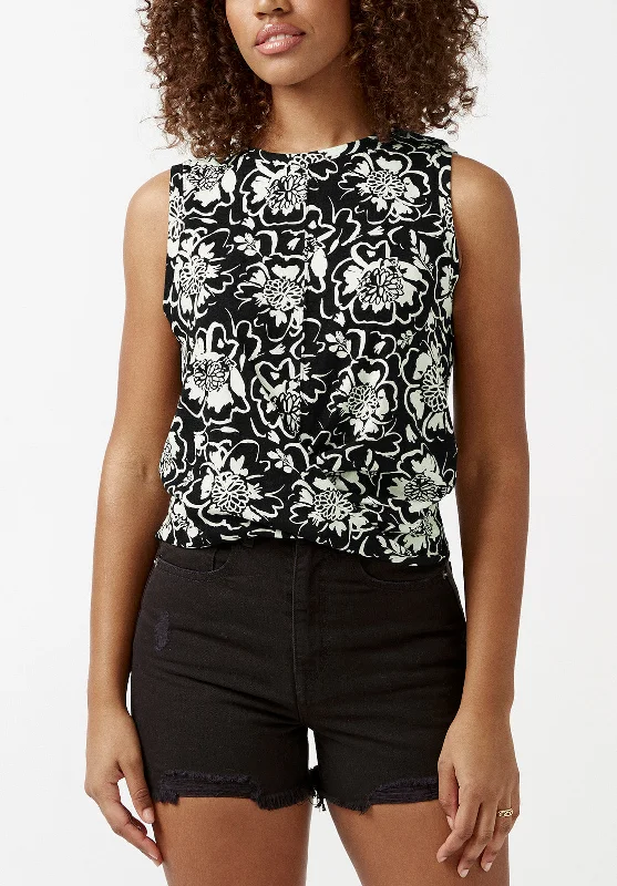 Karissa Flower Print Cross-Front Women’s Tank Top - KT0038S spandex blend tank