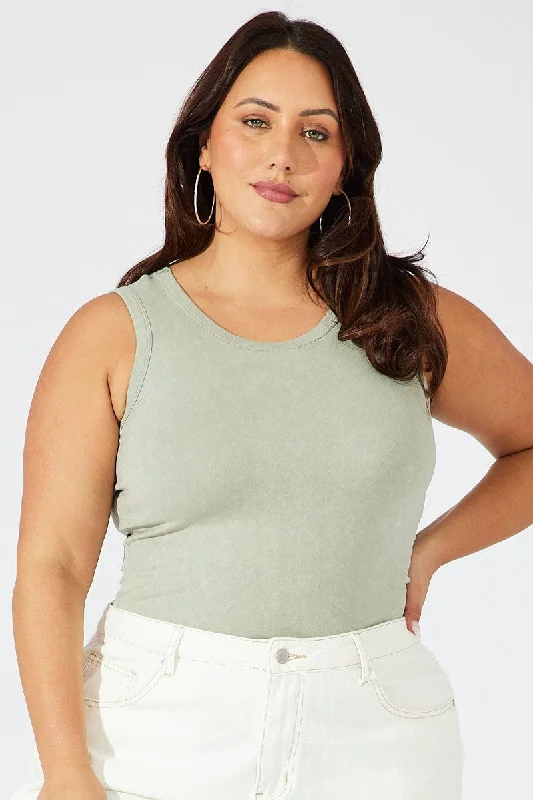 Green Tank Top Seamless Washed halter tank top