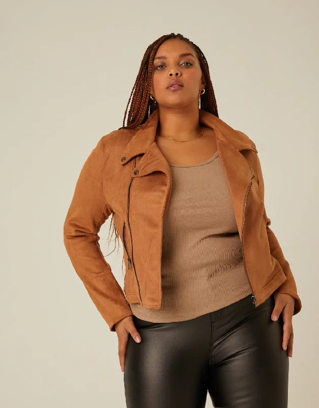 Plus Size Suede Moto Jacket Wool Jacket Cashmere Jacket Tweed Jacket